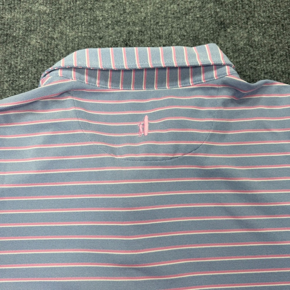 Johnnie-O Mens XXL Blue Pink Striped Performance Polo Shirt Stretch Short Sleeve - Picture 7 of 8